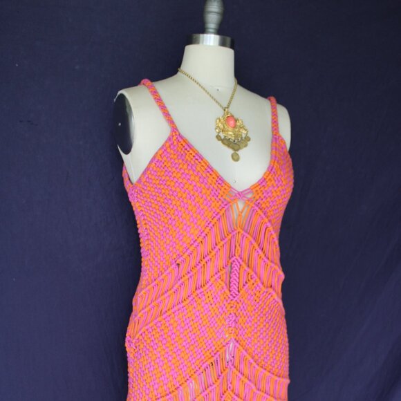 Nasty Gal collection Colorblock Macrame crochet Tassel fringe Maxi Dress S - Picture 9 of 14